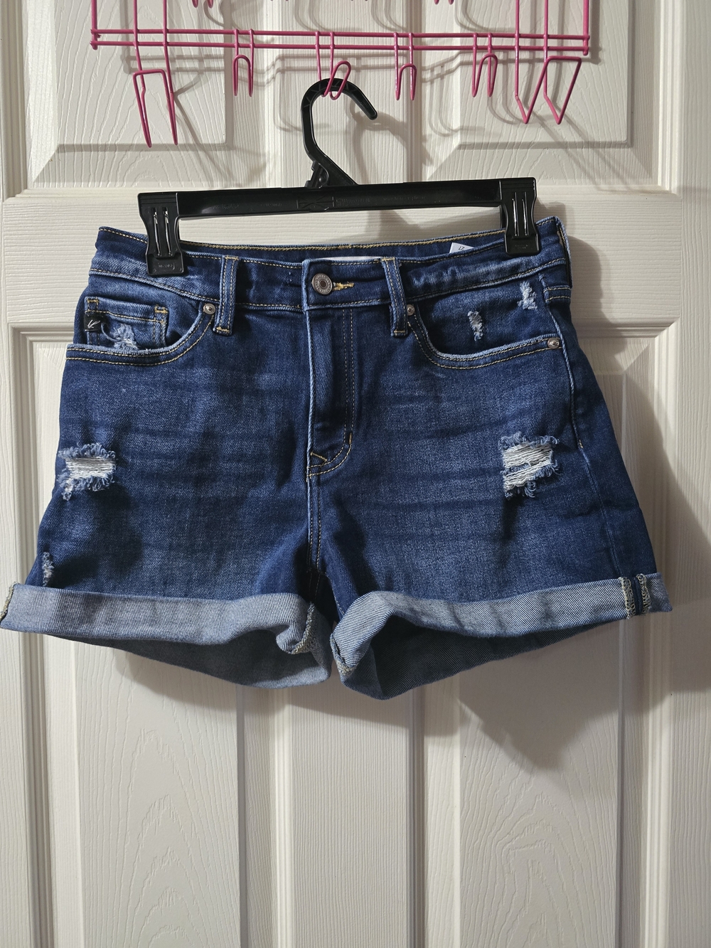 Women’s Dark Blue Distressed Kan Can Denim Shorts
